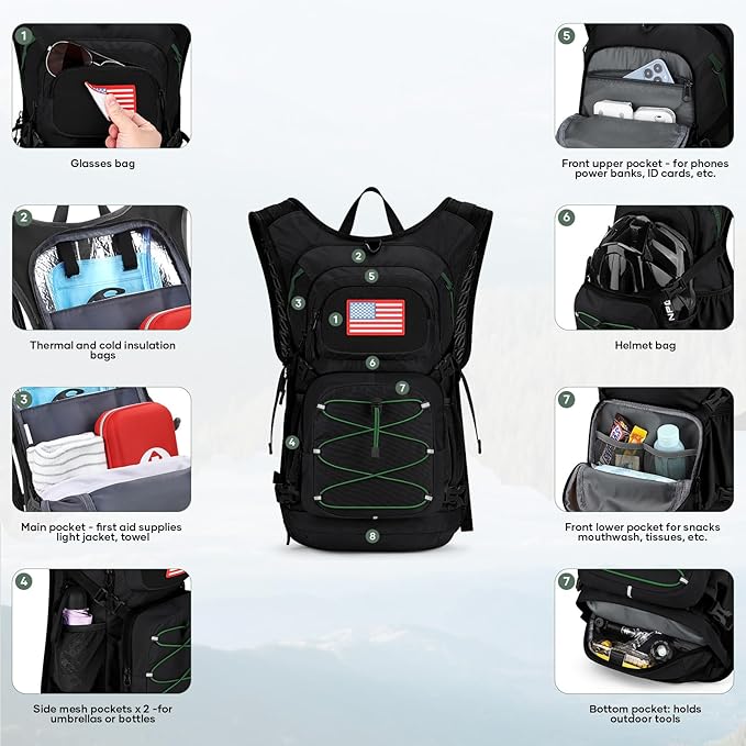 Maelstrom Hydration Hiking Backpack with 2L/3L Water Bladder, High Flow Bite Valve Camping Daypack Lightweight