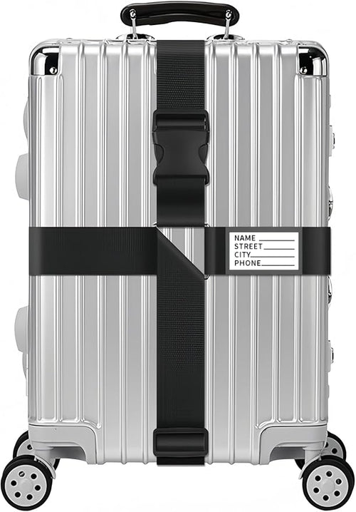 2-Pack Adjustable Luggage Straps for Suitcases – 2-Inch Wide Cross Travel Belt for 20"-32" Carry-On, Large & Collapsible Luggage – Durable Seatbelt Material, Suitcase Belts & Connector Straps (Black)