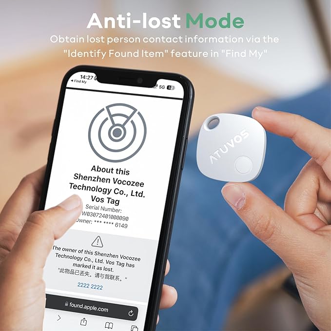ATUVOS Air Tracker Tags-3 Pack, Bluetooth Luggage Tracker Works with Apple Find My APP (iOS Only, Not for Android), Keys Finder and Item Locator for Luggage, Backpack, Suitcases, Replaceable Battery