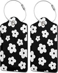 Fun Luggage Tags for Suitcases Leather Name Tag for Luggage Cute Travel Baggage Tags for Carnival Cruise Ships with Funny Patter 2pcs (Black Flowers)