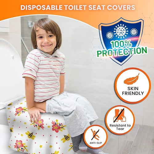 20 Extra Large Toilet Seat Covers Disposable for Kids & Adults-Toilet Covers Disposable for travel-Toddler Toilet Seat Cover Liners for Potty Training-Individually Wrapped-Waterproof (Bees)