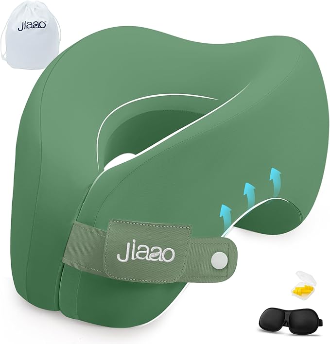 Travel Neck Pillow, Memory Foam Travel Pillow, Includes 3D Eye Masks, Earplugs, and Storage Bag, U-Shaped Napping Pillow for Airplanes, Cars, Trains, Home