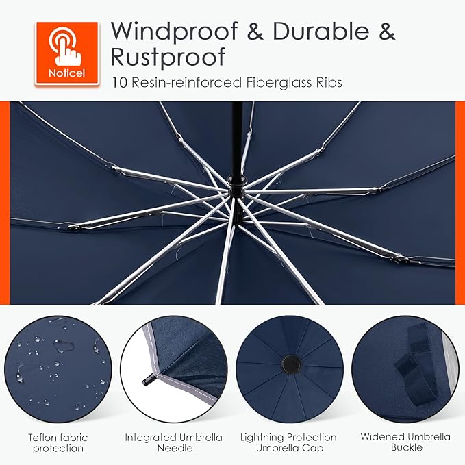Bodyguard Inverted Umbrella - Large Windproof for Rain & Sun, Compact Reverse With Reflective Stripe, Teflon-Coated for Women Men, Travel Folding With Cover Bag