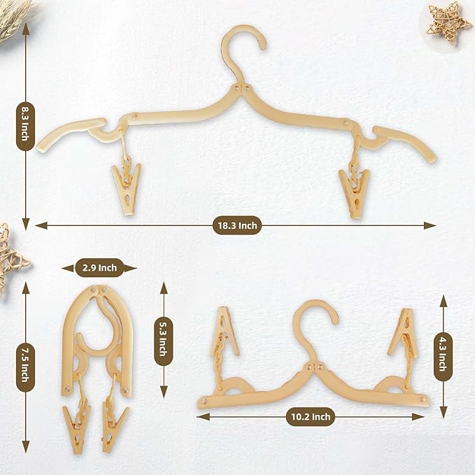 12-Piece Foldable Travel Hangers with Clips - Collapsible Coat Hanger for Pants, Socks, Underwear & Drying Rack