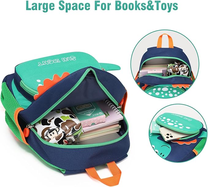 SUN EIGHT Toddler Backpack for Girls Kids Backpack Cute 3D Cartoon School Bag for Baby Boy Girls 1-5 Years Baby Backpack (Dinosaur)