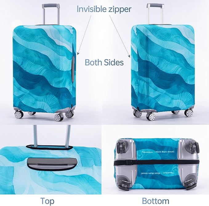 Travelkin Luggage Covers For Suitcase Tsa Approved,Suitcase Cover Protector Fit 18-32 Inch Luggage (Blue Wave, S)