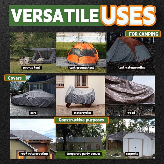 RAINDEWAY Tarps Heavy Duty Waterproof 8x12 Feet, 10Mil Multipurpose Poly Tarp Cover with Metal Grommets Camping Tarpaulin, Silver/Brown Tarp Finished Size