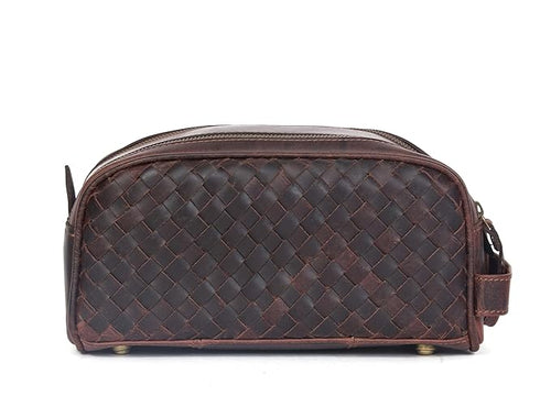 10" Premium Leather Toiletry Travel Pouch With Waterproof Lining | King-Size Handcrafted Vintage Dopp - Kit ~ Gift for Father's Day By Aaron Leather Goods (Wheat Brown)