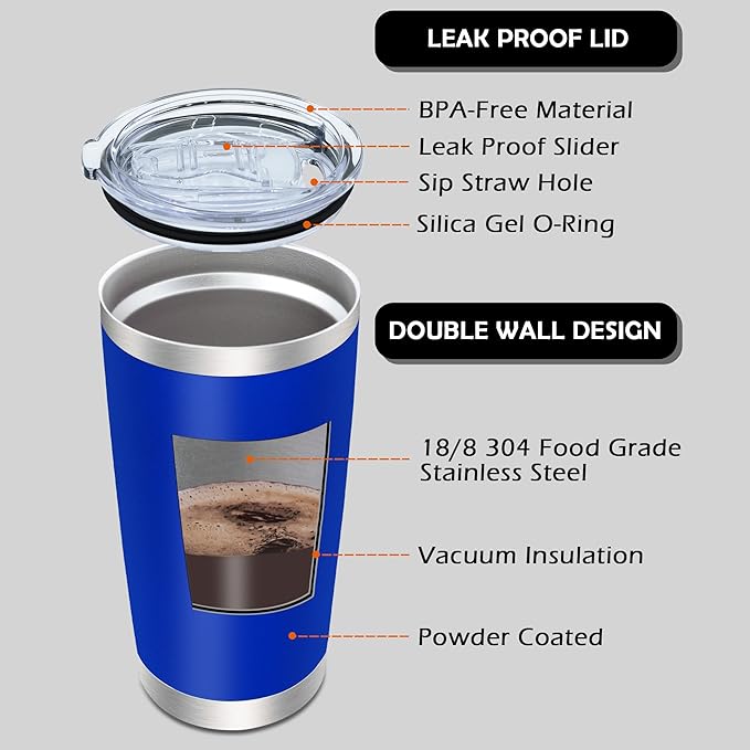20oz Tumbler Bulk Stainless Steel Tumblers with Lid Vacuum Insulated Double Wall Travel Coffee Mug Powder Coated Tumbler Cup for Hot and Cold Drinks(Dark Blue, 6 pack)