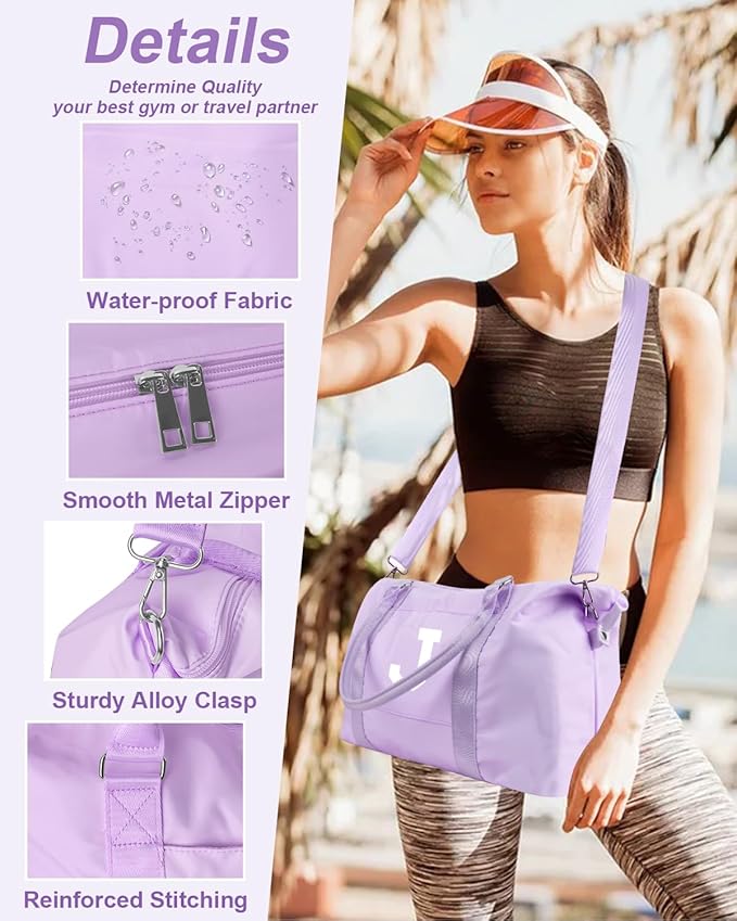 Daughter Niece Gifts for Teen Girl Kids, Initial Travel Duffel Bag Sports Gym Bag Personalized Gifts Weekender Bag，Monogram Overnight Bag Cute Dance Bag Birthday Bridesmaid Gifts for Women(Purple, J)
