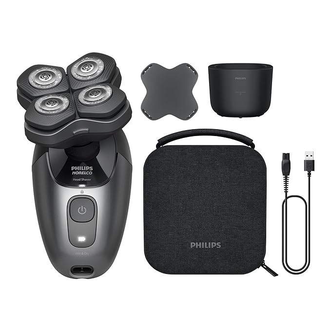Philips Norelco Head Shaver Pro 7000 Series - Skull Shaver for Men and Women, 360° Flexing Head & ComfortCut Blades for Clean Shave, Gentle on Skin, Model HS7980/40