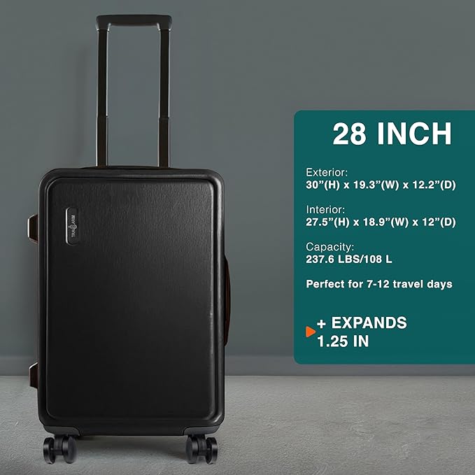 Luggage Sets 2 Piece, 24 Inch Suitcase and 28 Inch Luggage with Spinner Wheels, Durable Hard Shell Suitcase Set, Expandable Travel Suitcases with Wheels, Black