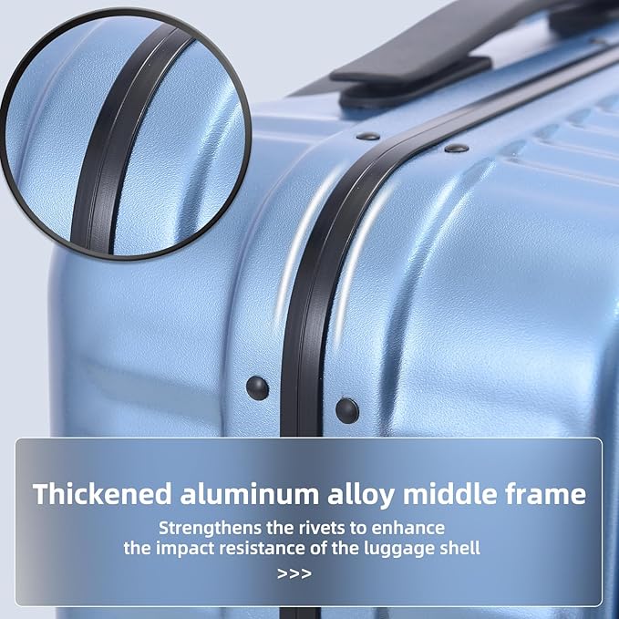 29 Inch Aluminum Checked Luggage with Side Opening Zipper, 40 * 37 * 77cm, 113L, Lightweight Hardshell ABS+PC Suitcase with TSA Lock, 360° Universal Wheels, Dark Blue