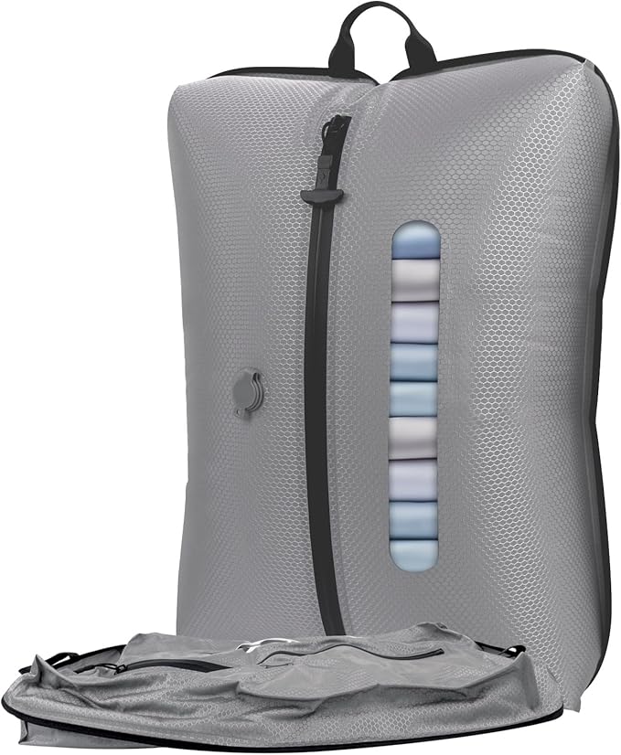 2025 Vacuum Bags for Travel with See-Through Window Space Saver Vacuum Seal Bags for Clothing Travel IP67 Reusable Packing Organizers for Luggage, Backpack, Suitcase Grey 1PC+No Pump