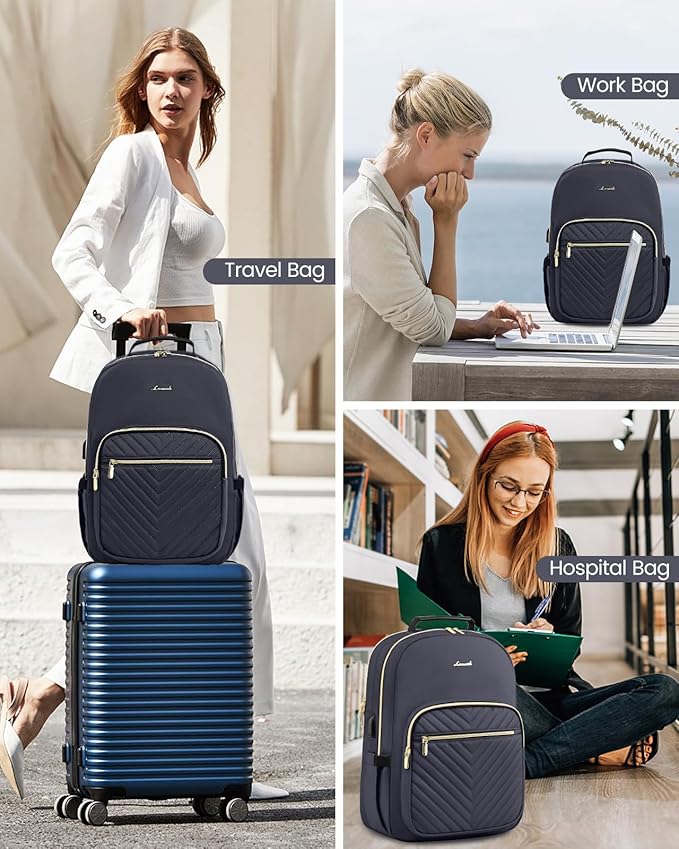 LOVEVOOK Laptop Backpack for Women, 17 Inch Large Capacity Travel Computer Work Bags, Business Nurse Backpack Purse for Womens, Backpacks, Dark Grey