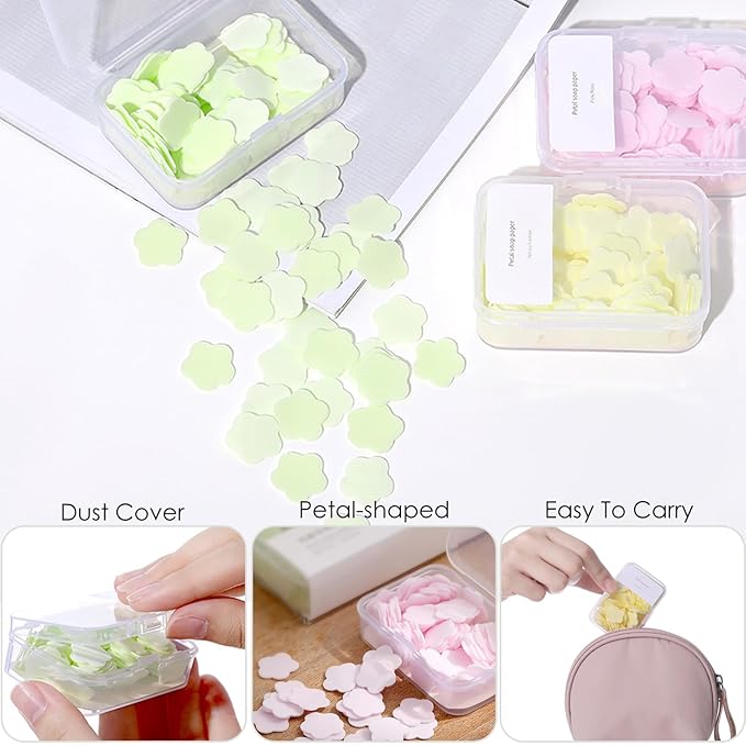 300pcs Portable Hand Washing Soap Sheets, Scented Mini Soap Sheets, Disposable Soluble Soap for Outdoor Travel, Camping, Hiking (Pink)