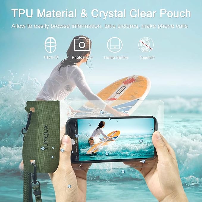 Large Waterproof Phone Pouch 2 Pack, IPX8 Waterproof Cell Phone Case Dry Bag Compatible with iPhone 15 14 13 12 Pro Max/Galaxy S23 Ultra S22 Pixel 4 XL Up to 7.5", Black+Army Green