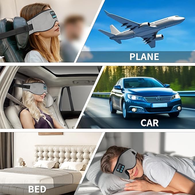 Joythink Sleep Headphones Headband Sleep Mask Eye Mask 3D Deep Bluetooth for Sleeping Blackout Washable Music Eye Cover with Speaker Microphones Gray