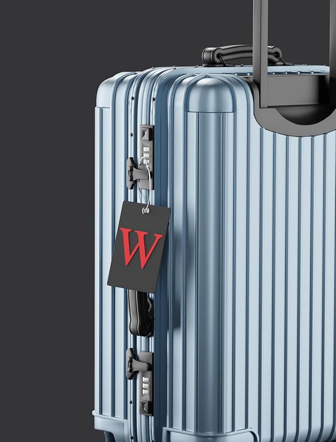 Gostwo 2 Pack Luggage Tags for Suitcases, 26 Initial Letter Travel Luggage Baggage Identification Labels ID Tag Fully Bendable Tags with Stainless Steel Loop (Black) (Letter R)