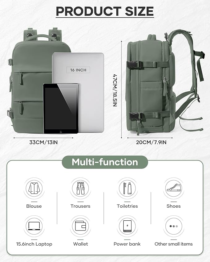 Vacuum Backpack Travel With Pump,Mochila De Viaje Compresion Al Vacio,Personal Item Travel Backpack With Vacuum System,Large Carry On Vacpack Backpacks For Women Men,Olive Green