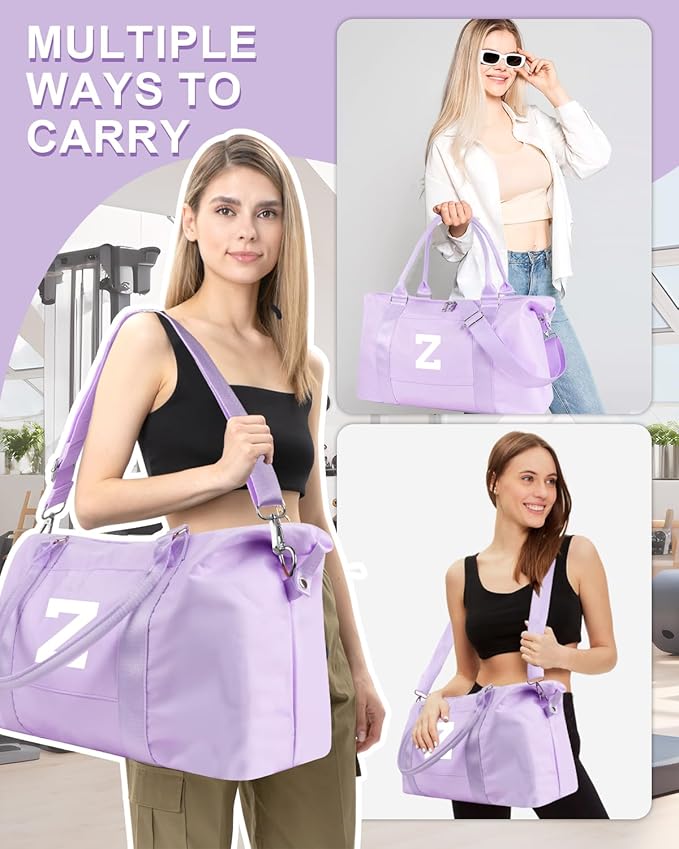 Daughter Niece Gifts for Teen Girl Kids, Initial Travel Duffel Bag Sports Gym Bag Personalized Gifts Weekender Bag，Monogram Overnight Bag Cute Dance Bag Birthday Bridesmaid Gifts for Women(Purple, Z)