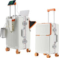 2-Piece Hardshell Zipperless Luggage Set, 20/26" Aluminum Frame Hardshell Spinner Luggage, Airline Approved Carry-On Luggage, TSA Lock, 360° Quiet Wheels With Cup Holder (orange)
