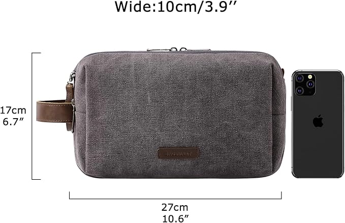 BAGSMART Toiletry Bag for Men, Canvas Travel Toiletry Organizer Dopp Kit Water-resistant Shaving Bag for Toiletries Accessories,Grey-Medium