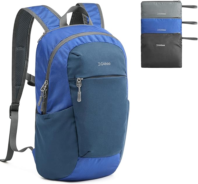 G4Free Packable Hiking Backpack 20L Lightweight Foldable Travel Daypack with Thickened Back Panel for Men Women(Blue)