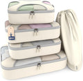 Shacke Premium 5 Packing Cubes Set - Lightweight Mesh Travel Luggage Organizers with Laundry Bag, 5-Piece Suitcase Storage System (Sand)