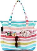 LEDAOU Beach Bag Waterproof Sandproof Women Tote Bag Pool Bag with Zipper for Gym Grocery Travel with Wet Pocket