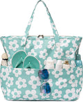 LEDAOU Large Beach Tote Bag Women Waterproof Sandproof Zipper Beach Tote Bag for Pool Gym Grocery Travel with Wet Pocket