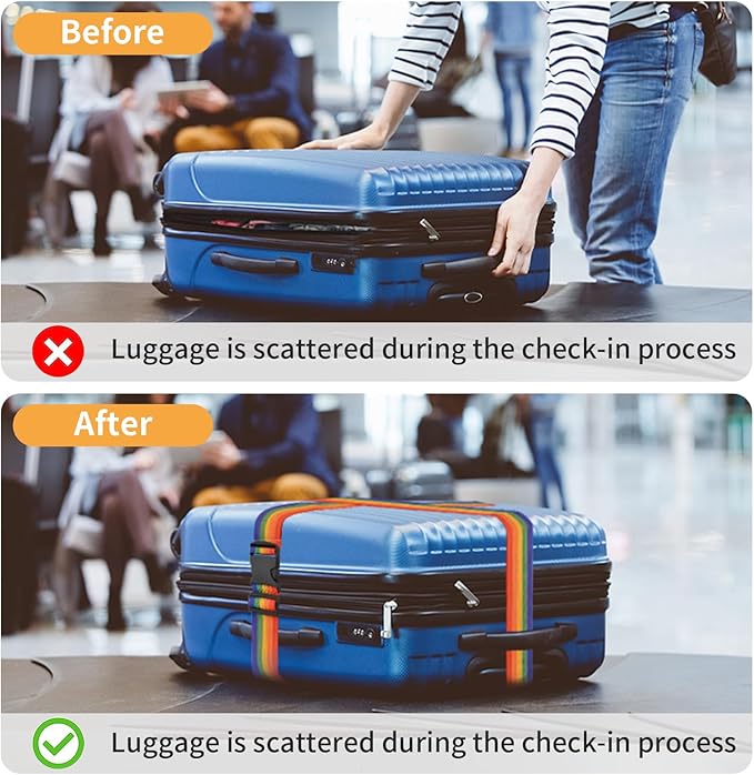 BILIONE 4 Pack Luggage Straps 79" Long Belts Keep Suitcase Secure While Traveling, TSA Approved Add a Bag Premium Accessory for Travel Bag Closure (2PCS Blue + 2PCS Orange)