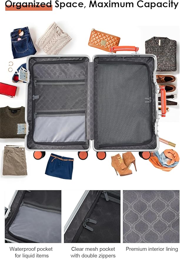 HotWay 26 Inch Hardside Checked Luggage with Leather Handle, PC Zipperless Suitcase with Spinner Wheels and TSA Locks, Lightweight Checked Luggage for Travel, Black