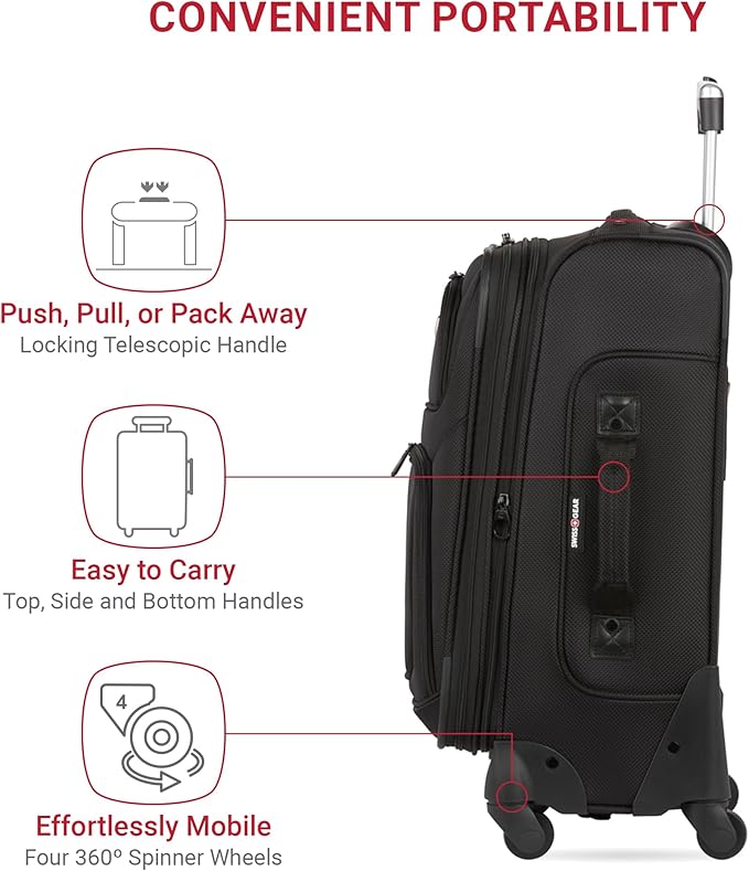 SwissGear Sion Softside Expandable Luggage, Black, Checked-Medium 25-Inch
