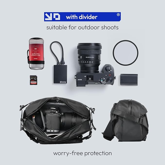 ULANZI Camera Sling Bag, Water-Resistant Camera Case with Tripod Holder, DSLR/SLR/Mirrorless Camera Bags Crossbody for photographers - Black 9L Capacity
