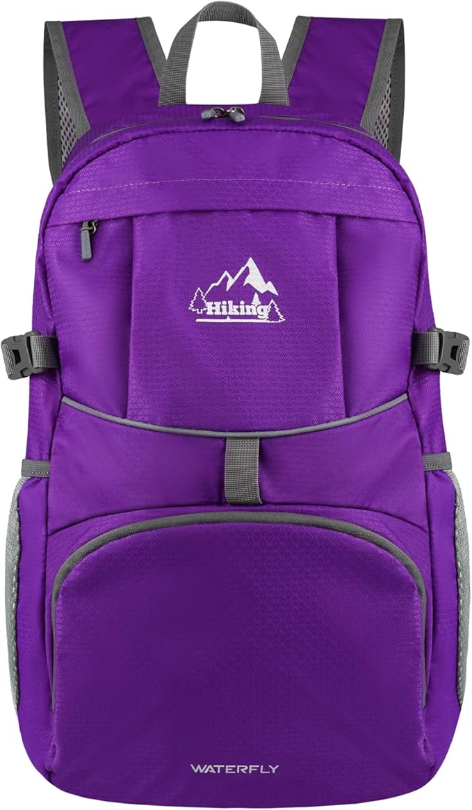 WATERFLY Hiking Foldable Daypack Backpack: 25L Ultra Lightweight Packable Waterproof Outdoor Travel Day Pack for Woman Man