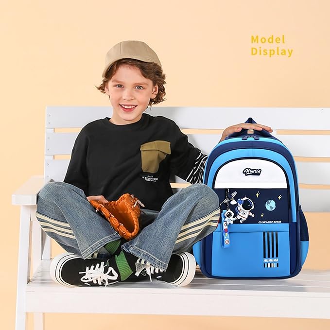 MITOWERMI Astronaut-space Backpack for Boys-Girls Elementary Middle School Backpack Book Bags for Boys Kids Lightweight Back Pack Blue
