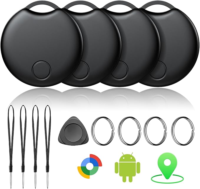 Air Tracker Tags-4 Pack for Android, Bluetooth Tracker Works with Google’s Find Hub | Android Only | Replaceable Battery | Water- Resistance | Item Finder for Luggage, Wallet, Dog, Key,Suitcases