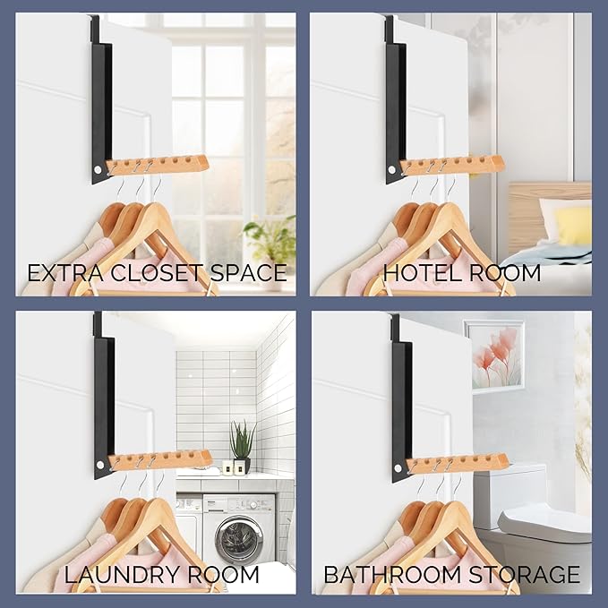 Over The Door Coat Rack: Portable Folding Travel-Friendly Over The Door Clothes Hanger and Laundry Hanger, Ideal for Compact Spaces and On-The-Go Use - 2PCS (Black)