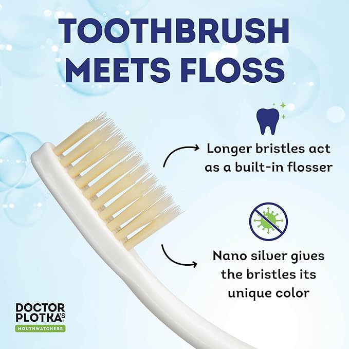 MOUTHWATCHERS Soft Flossing Folding Travel Toothbrush, Red, Ultra Clean, Good for Sensitive Teeth and Gums, by Dr. Plotka's