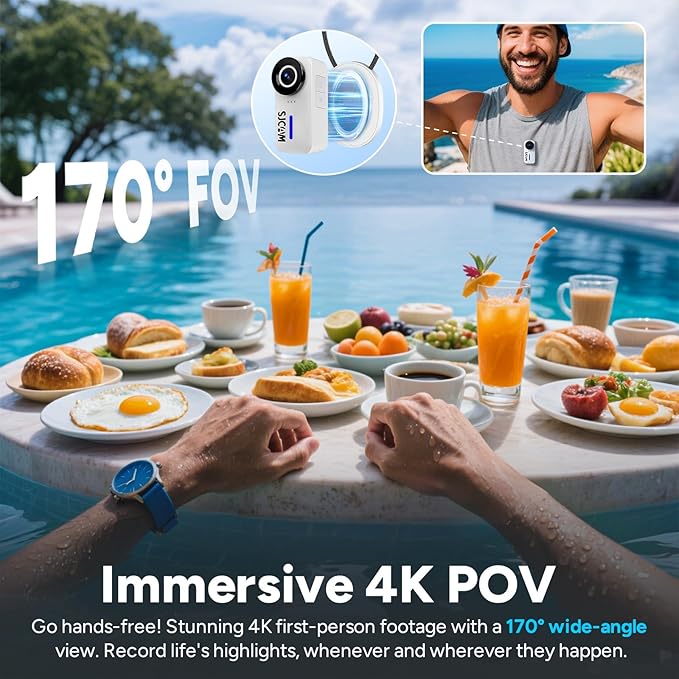 SJCAM C110Plus Magnetic Combo,4K POV Action Camera with Stabilization of 6-Axis,170° FOV,Mini Body Cam, Waterproof,Wearable,Portable POV,Built-in Spkr & Mic for Vlogging, with Helmet Mount Kits,White