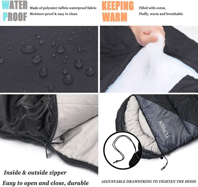 tuphen- Sleeping Bags for Adults Kids Boys Girls Backpacking Hiking Camping Microfiber Liner, Cold Warm Weather 4 Seasons Indoor Outdoor Use, Lightweight & Waterproof