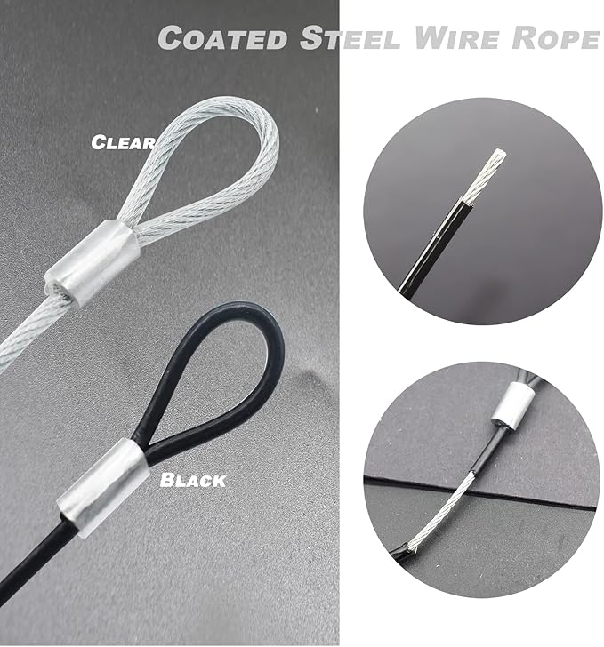 5FT 6mm Stainless Steel Security Cable Lock,Braided Steel Vinyl Coated Safety Cable Luggage Lock,Flexible Steel Cable Security Wire Rope Double Loop