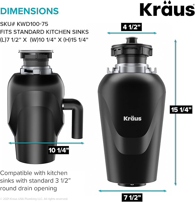 KRAUS Standart PRO™ 23-inch 16 Gauge Undermount Single Bowl Stainless Steel Kitchen Sink with WasteGuard™ Continuous Feed Garbage Disposal, KHU101-23-100-75MB
