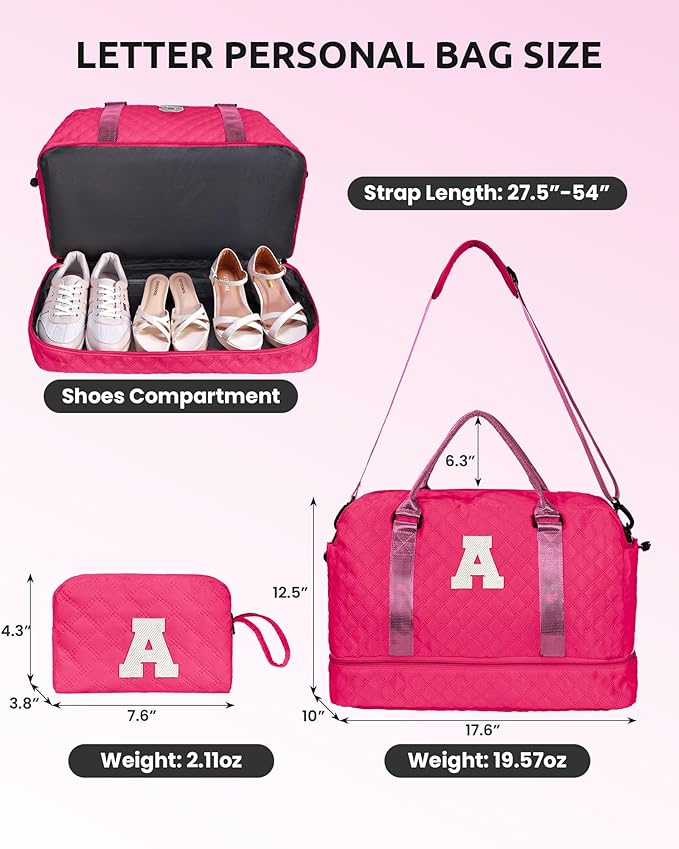 Womens Gifts for Birthday-Initial Travel Bag with Shoe Compartment, Personalized Weekender Bag, Monogram Overnight Bag for Women, Letter Travel Bag with Makeup Bag Ladies Gifts (Letter S)