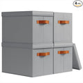 Storage Bins with Lids - Fabric Storage Baskets for Shelves, 4 Pack Foldable Decorative Boxes with Handles, Stackable Organizer Bins for Home, Nursery, Dorm, Grey