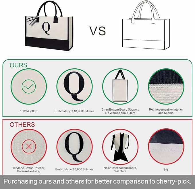 TOPDesign Classic White & Black Cotton Canvas Tote Bag, DIY Your Creativ Designs (Blank)