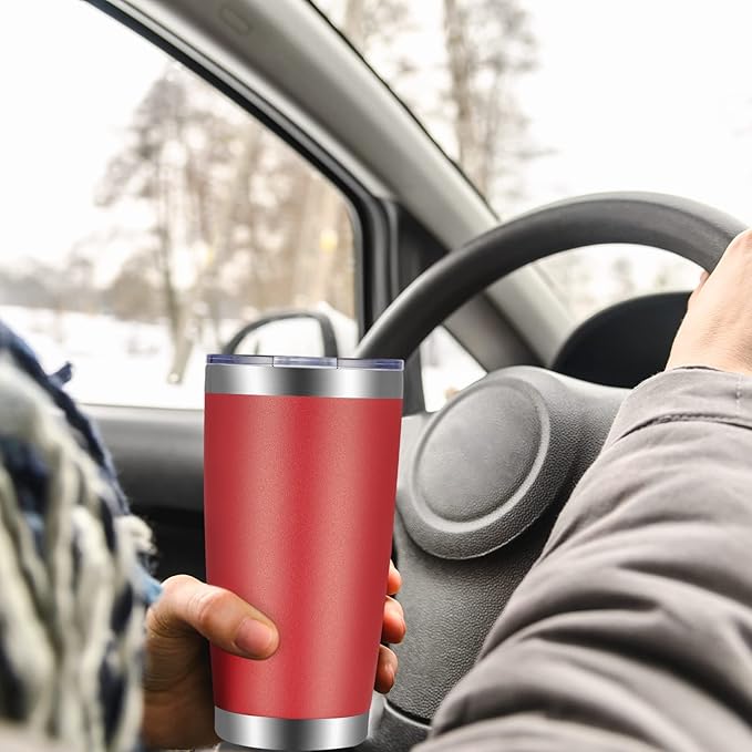 VEGOND 20oz Tumbler with Lid and Straw Stainless Steel Tumbler Cup Bulk Vacuum Insulated Double Wall Travel Coffee Mug Powder Coated Coffee Cup(Powder Red 12 Pack