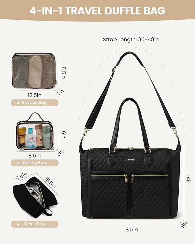 LOVEVOOK 4-in-1 Travel Weekender - Duffle, Carry On, Overnight & Toiletry Bag with Wet Pocket