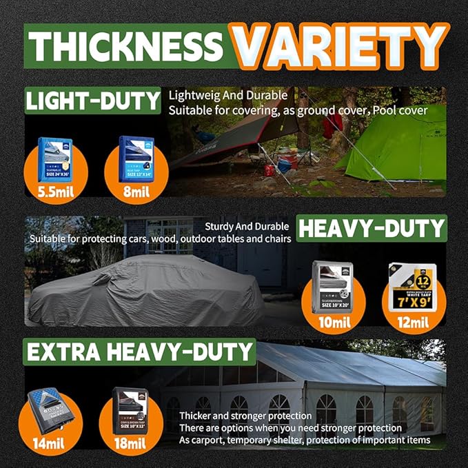 RAINDEWAY Tarps Heavy Duty Waterproof 6x15 Feet, 10Mil Multipurpose Poly Tarp Cover with Metal Grommets and Reinforced Edges, Silver/Brown Tarp